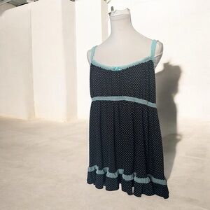 Black Polka Dot babydoll with baby Blue lace Accents 14/16